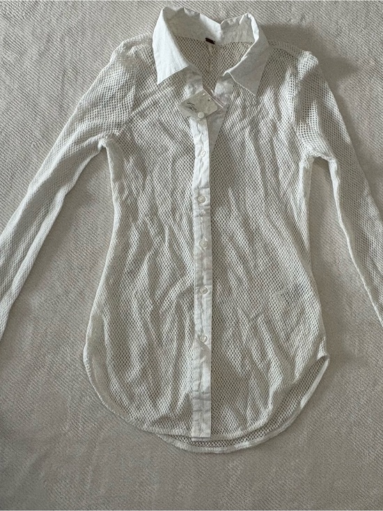 Free People Other - Free People White Mesh Button-Down Shirt